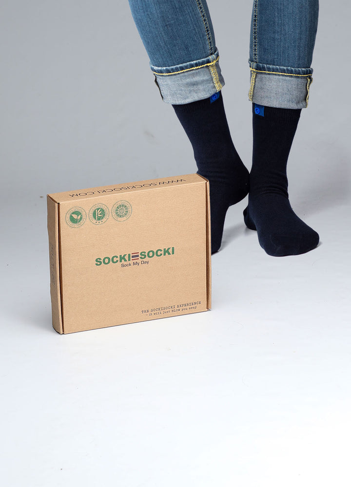 10 Pack Blue Cotton Socks | Black Button  | Size. 36-41