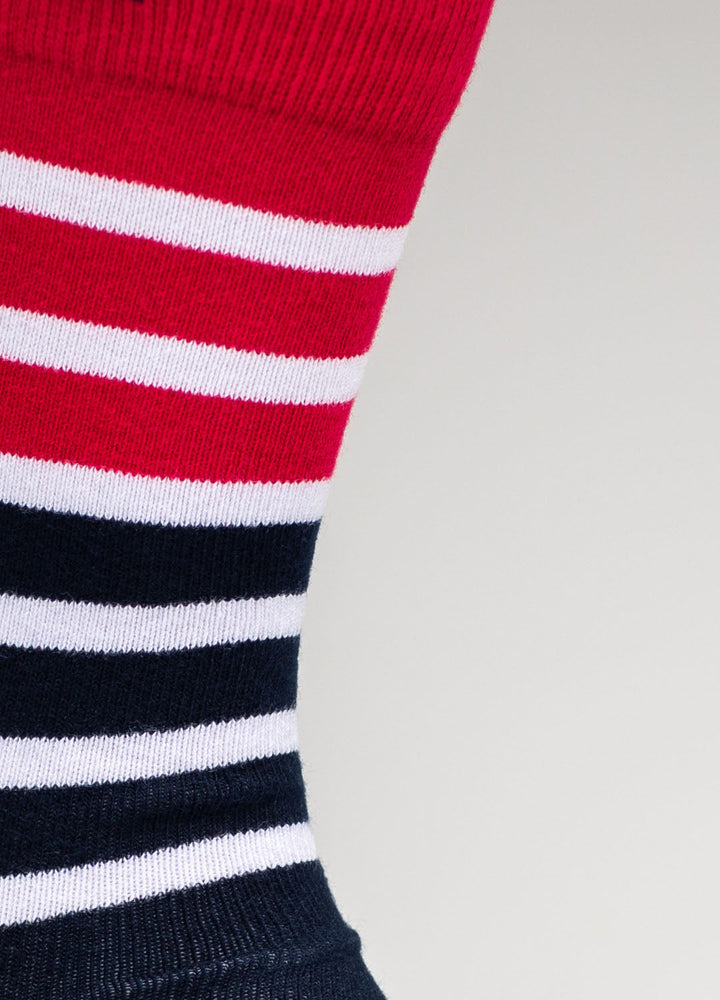 Navy Blue with Red and White Stripes socks