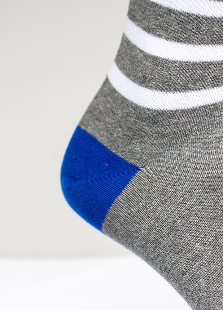 Grey socks with blue stripes 