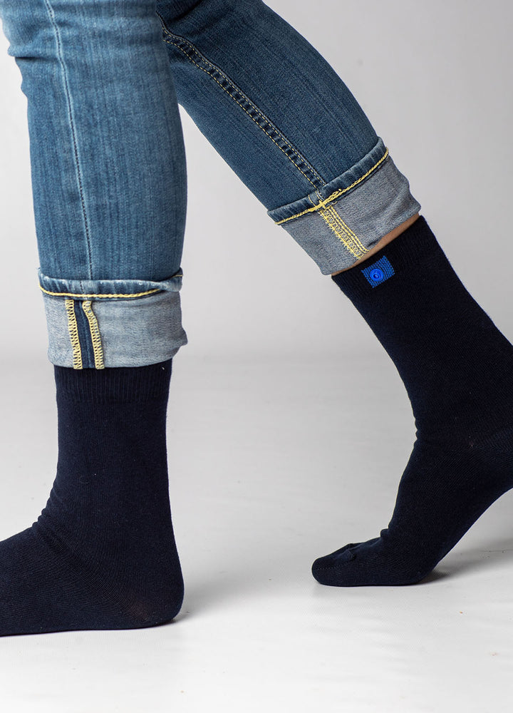 10 Pack Blue Cotton Socks | Black Button  | Size. 36-41