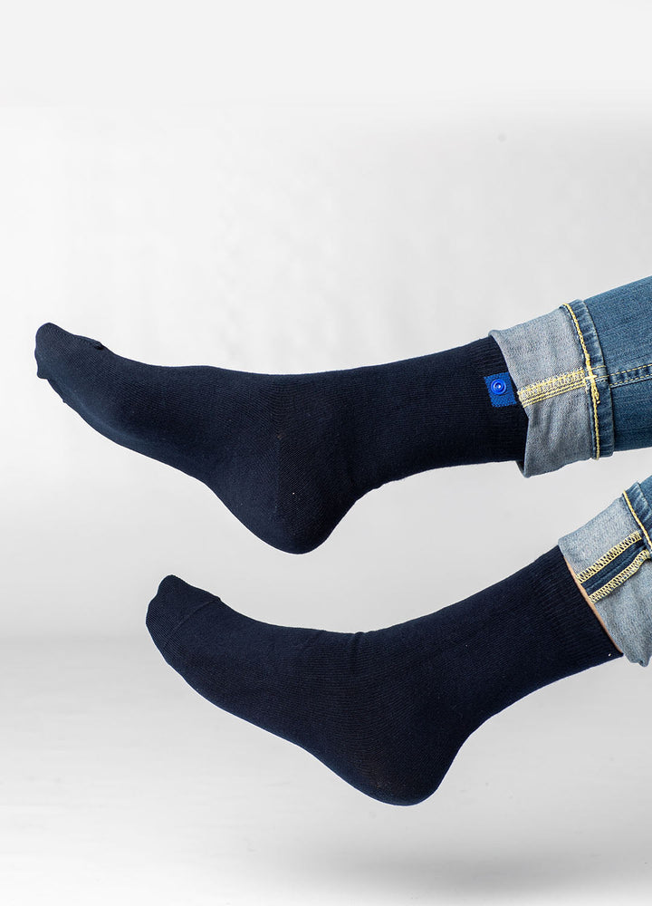 10 Pack Blue Cotton Socks | Black Button  | Size. 36-41