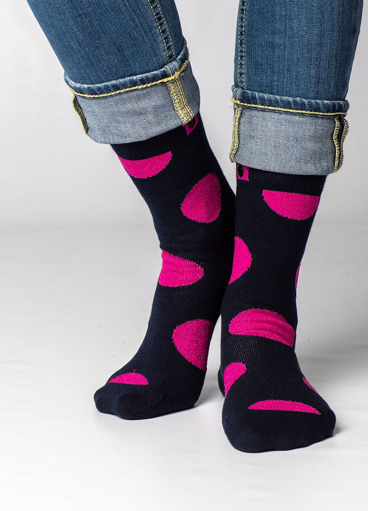 Navy strømper med pink prikker 3