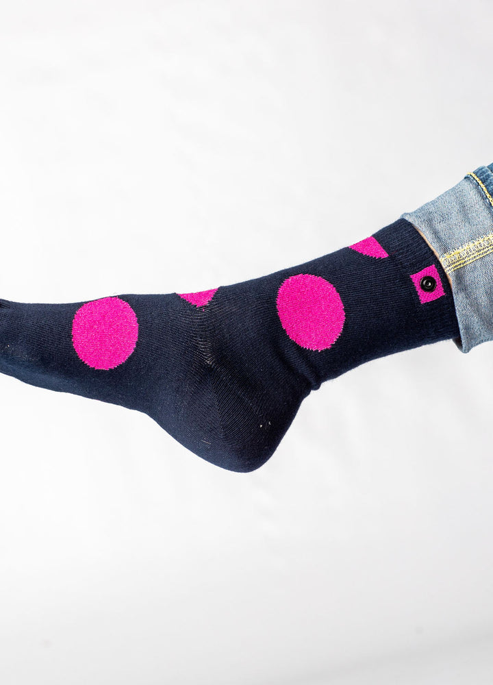 Navy strømper med pink prikker 6