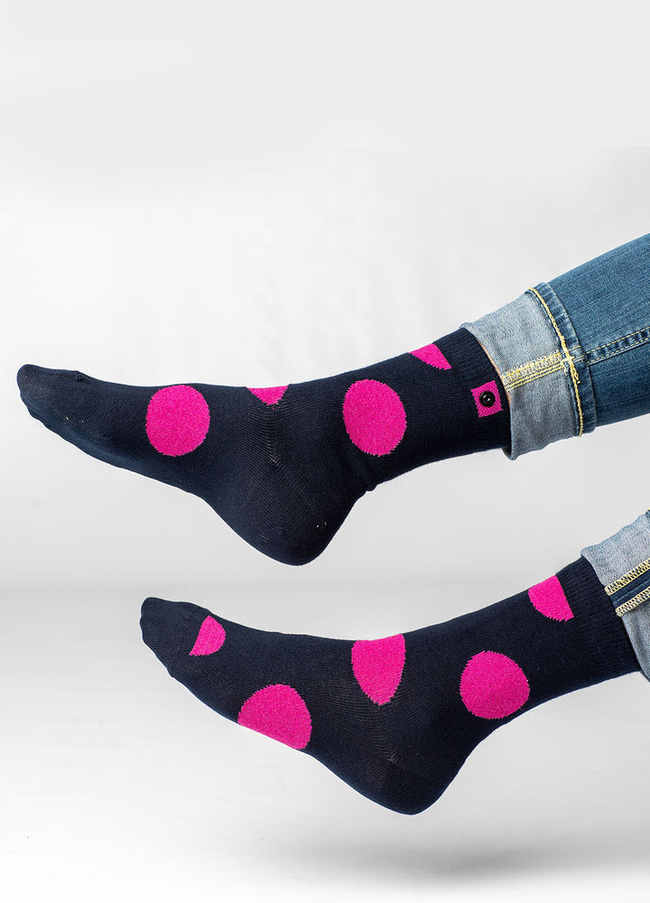 Navy strømper med pink prikker 7