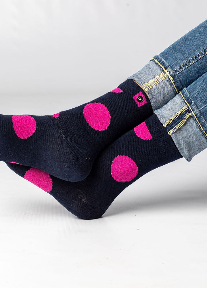 Navy strømper med pink prikker 8