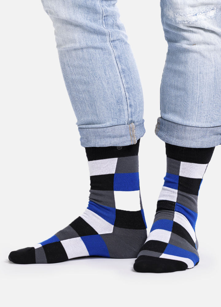 Marini – organic cotton socks with checkered design & button