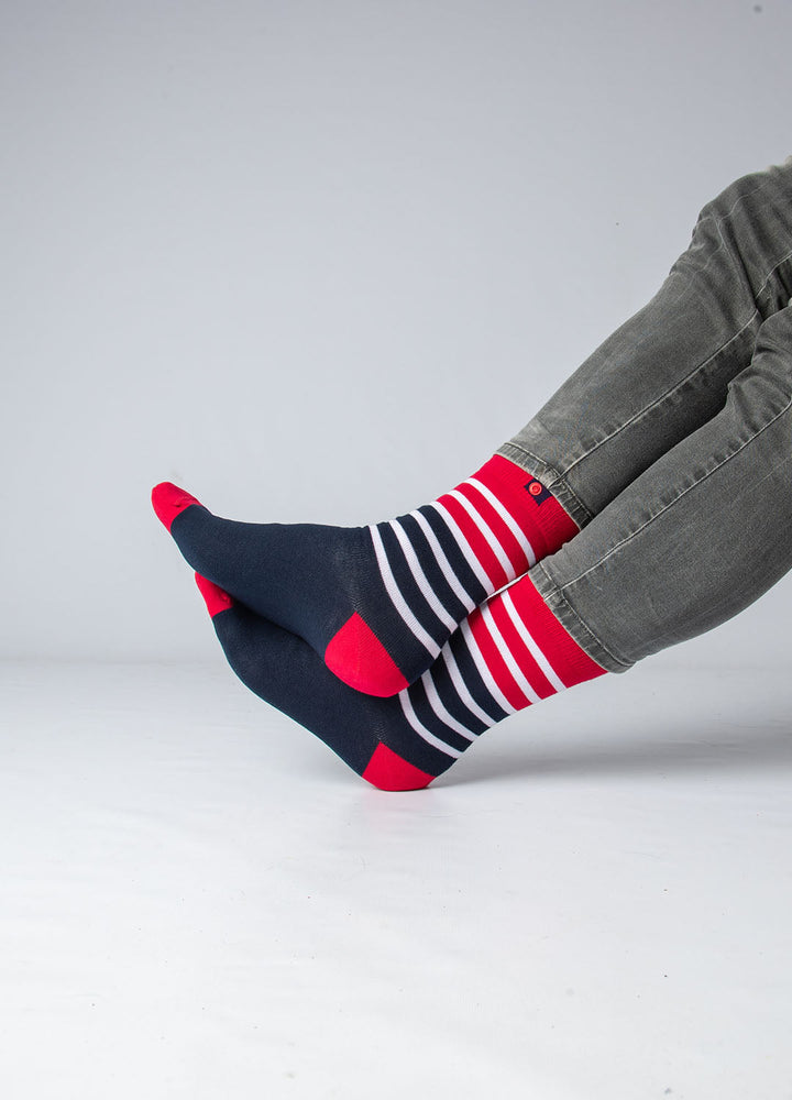 Navy Blue with Red and White Stripes socks