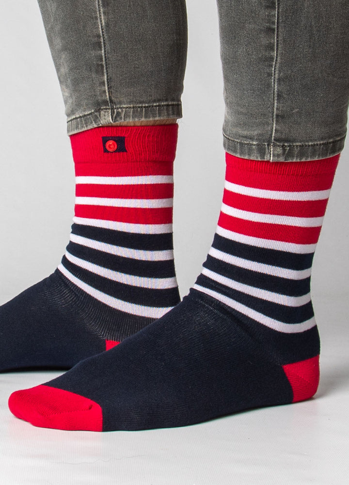 Navy Blue with Red and White Stripes socks