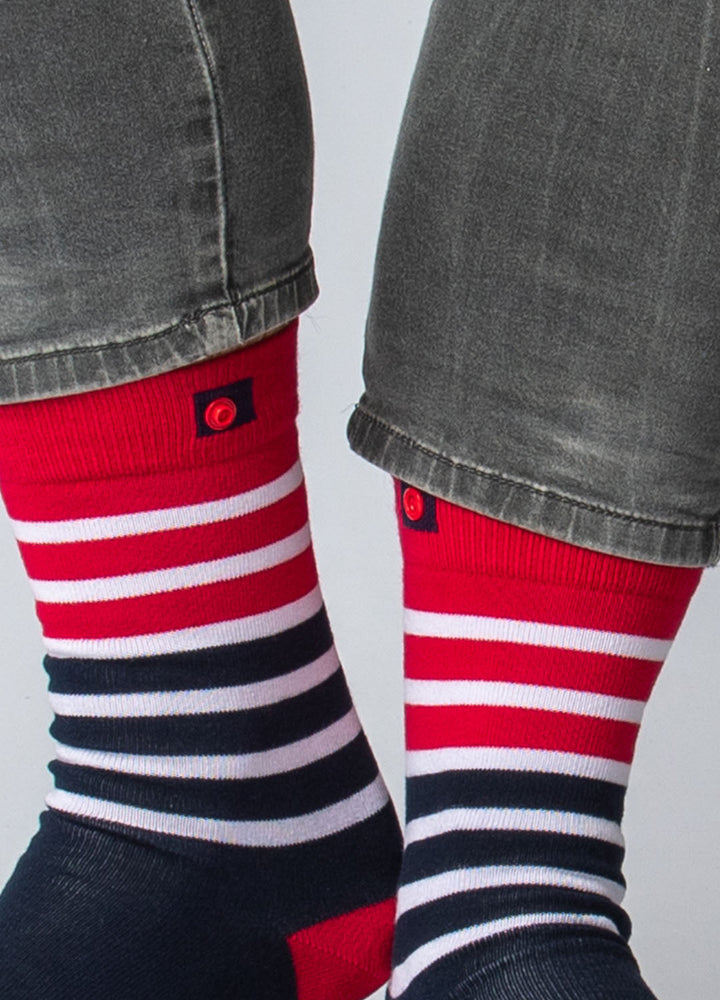 Navy Blue with Red and White Stripes socks