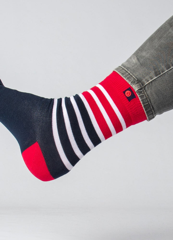 Navy Blue with Red and White Stripes socks