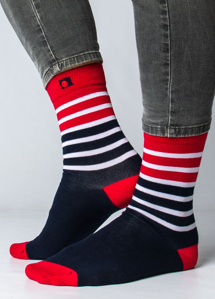 Navy Blue with Red and White Stripes socks