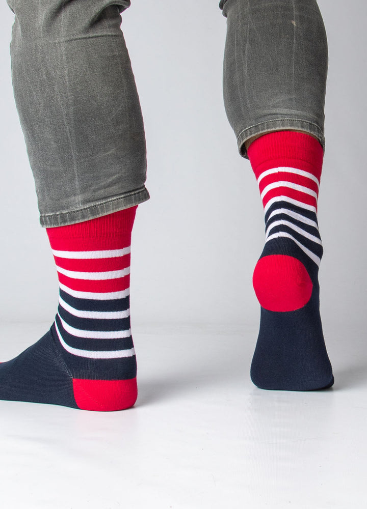 Navy Blue with Red and White Stripes socks