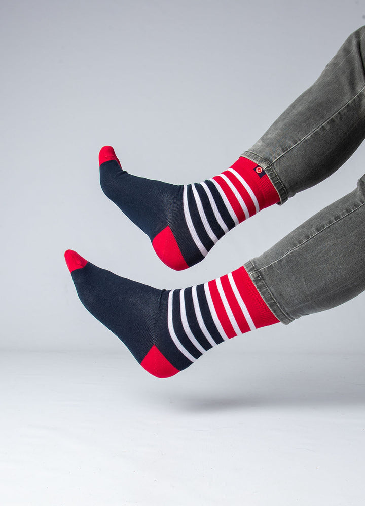 Navy Blue with Red and White Stripes socks
