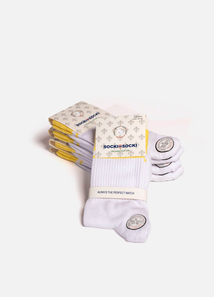 White Sports Socks with Yellow Rib