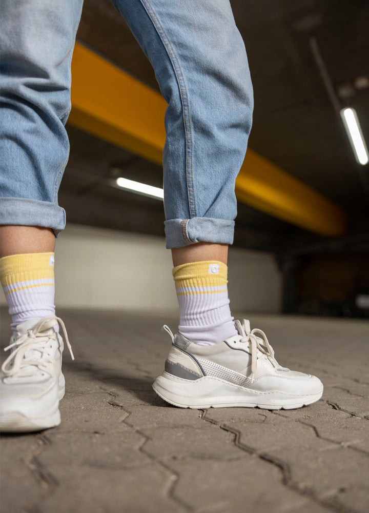 White Sports Socks with Yellow Rib