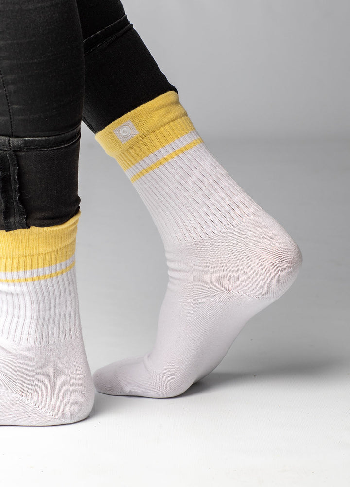 White Sports Socks with Yellow Rib