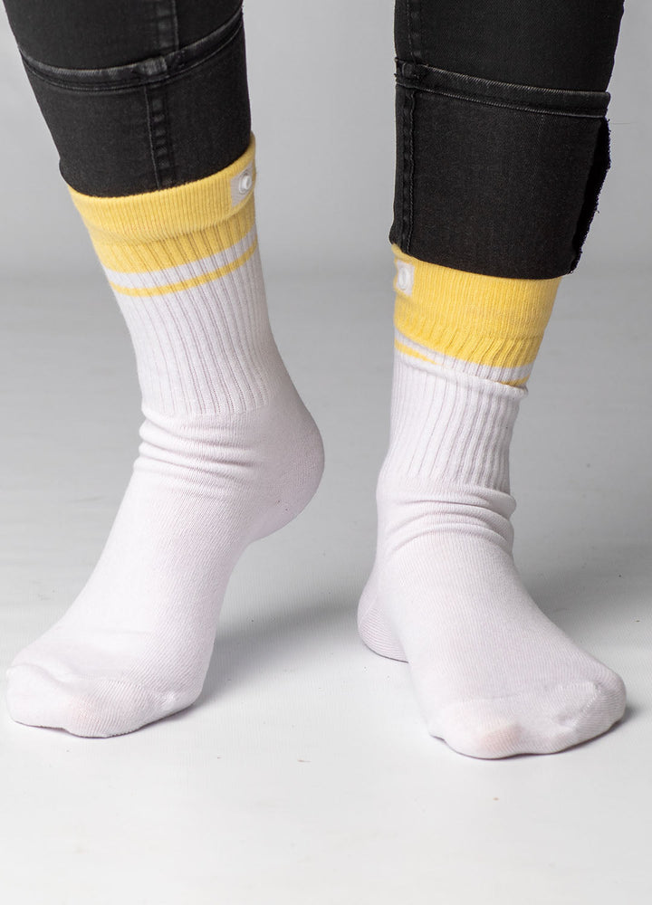 White Sports Socks with Yellow Rib