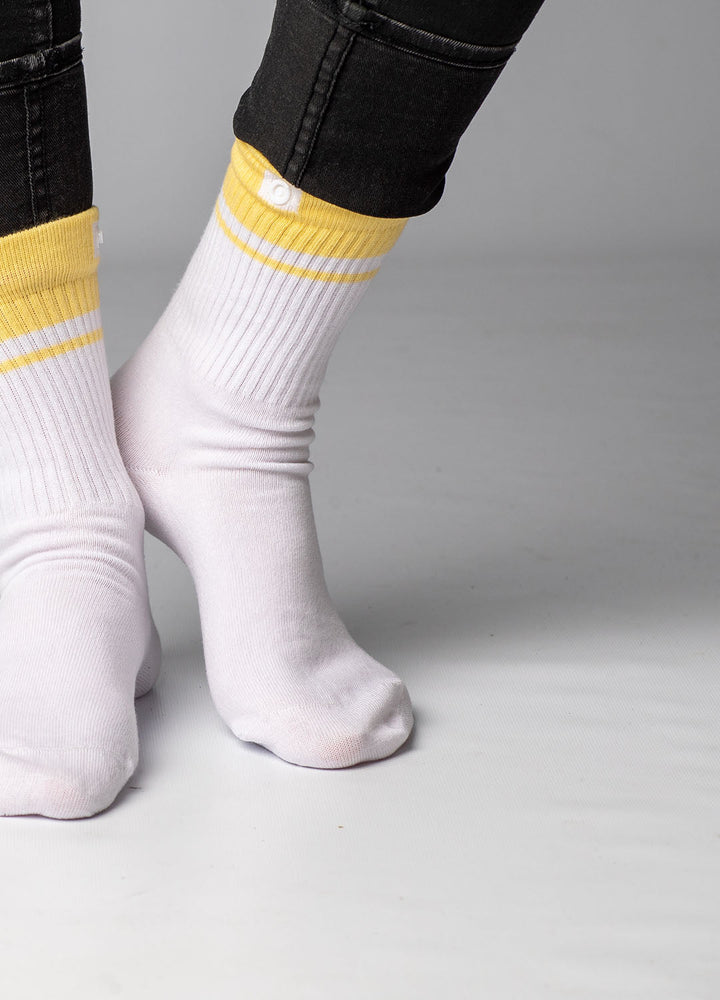 White Sports Socks with Yellow Rib
