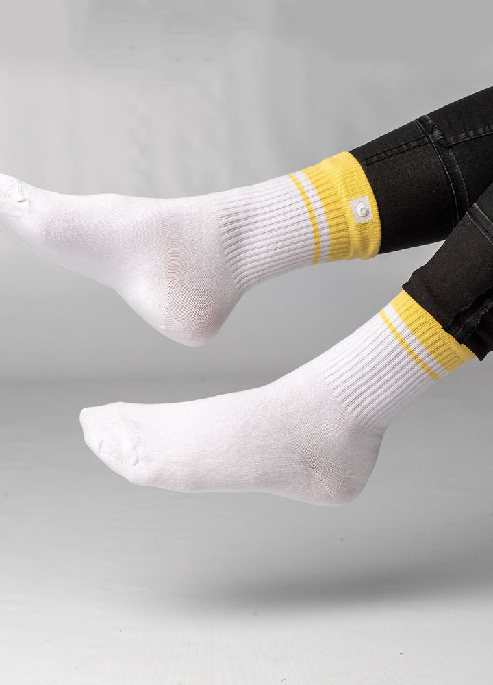 White Sports Socks with Yellow Rib