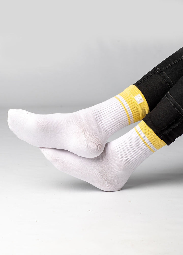 White Sports Socks with Yellow Rib
