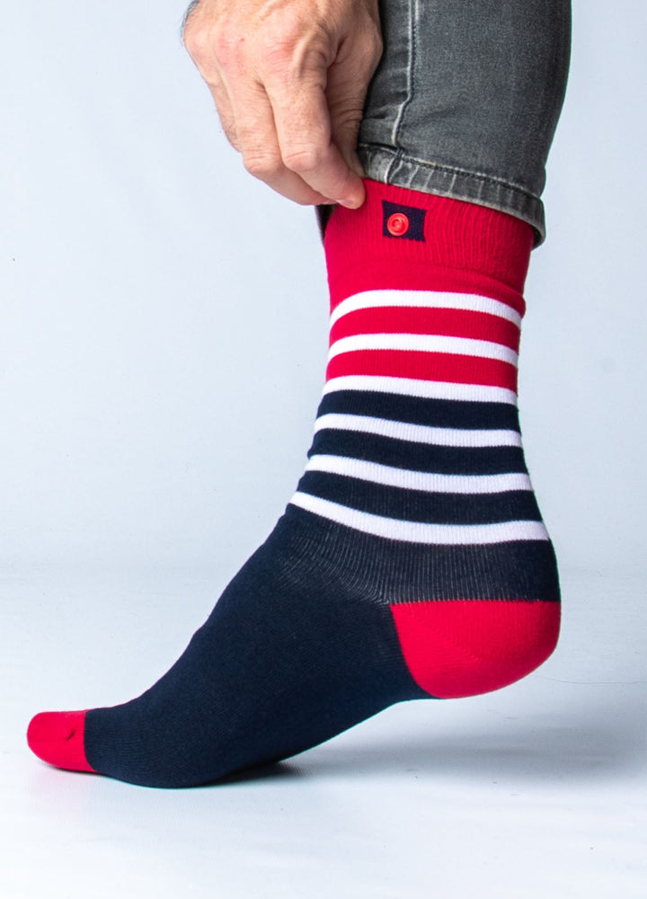 Navy Blue with Red and White Stripes socks